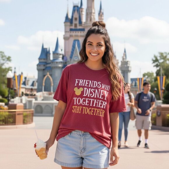 Friends Who Disney Together Stay Together XL Tee - Unisex, Gold, Red, Mouse Ears - Picture 1 of 9